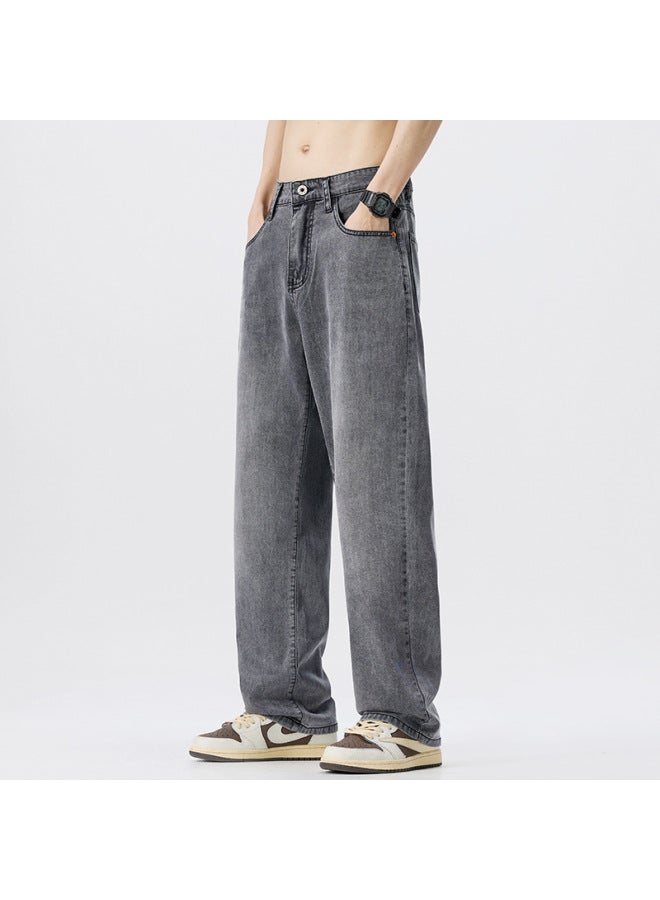 Men's American Washed Distressed Lyocell Jeans Men's Summer Tencel Thin Loose Straight-leg Pants