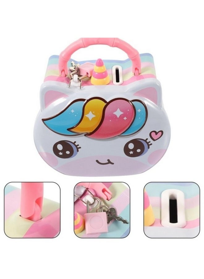 Samvardhan - Unicorn Modern Piggy Bank Cartoon House Saving Pot Coin Bank Money Bank Saving Coin Box With Lock Gift Toy For Kid Children, Pink - Image 1