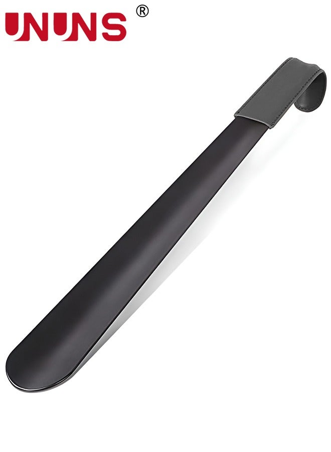 UNUNS لبيسة حذاء، لبيسة حذاء طويلة لكبار السن، لبيسة حذاء معدنية طويلة للأحذية، لبيسة حذاء 42 سم بمقبض جلدي، أداة ارتداء الأحذية المنزلية، لبيسة حذاء منزلية للأطفال والرجال والنساء والحوامل، أسود - Image 1