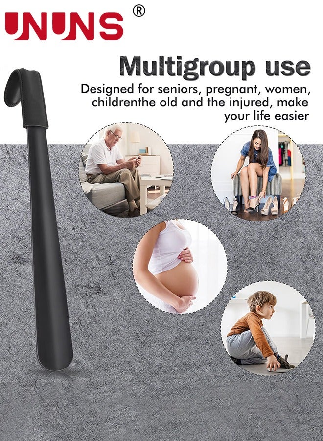 UNUNS لبيسة حذاء، لبيسة حذاء طويلة لكبار السن، لبيسة حذاء معدنية طويلة للأحذية، لبيسة حذاء 42 سم بمقبض جلدي، أداة ارتداء الأحذية المنزلية، لبيسة حذاء منزلية للأطفال والرجال والنساء والحوامل، أسود - Image 5