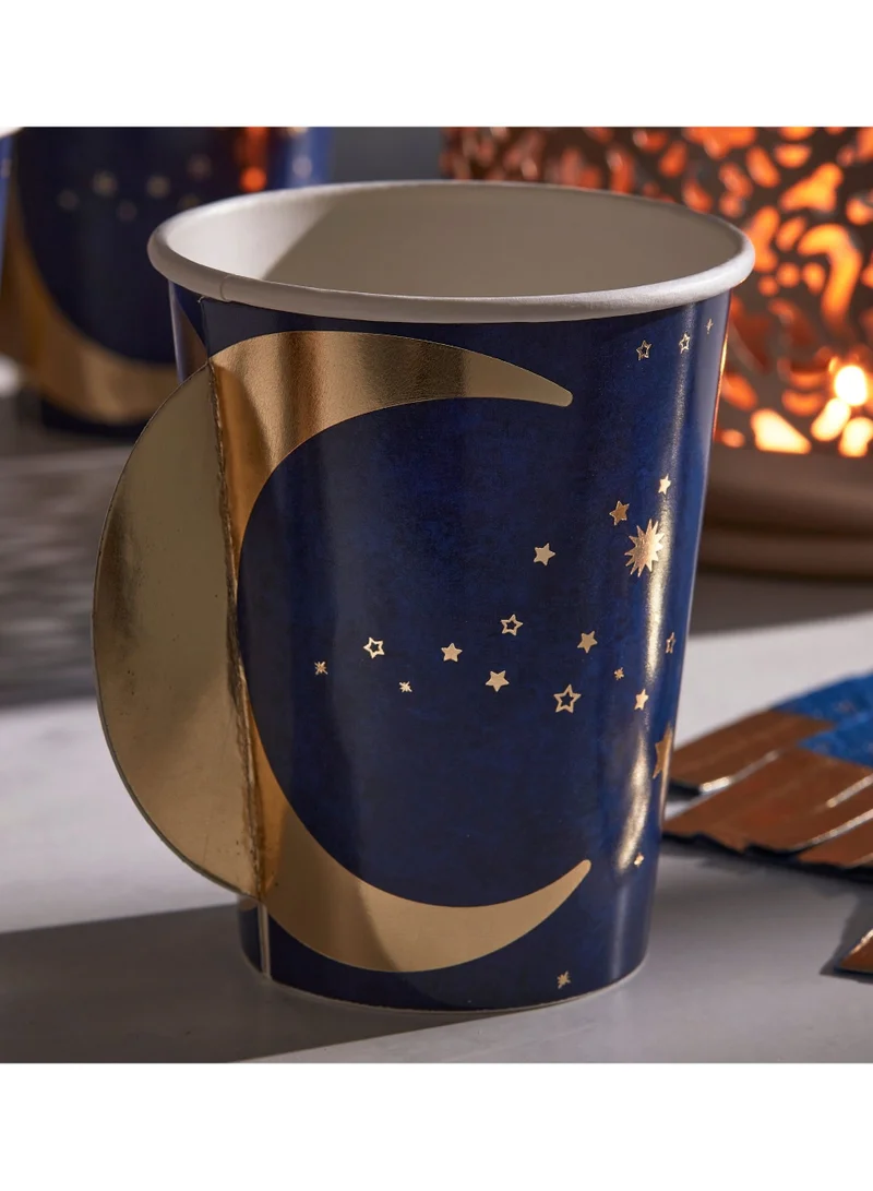 Ginger Ray Ginger Ray Eid Pop-Out Moon Paper Cup Navy & Gold - Eid-Themed Paper Cups Perfect for Festive Gatherings