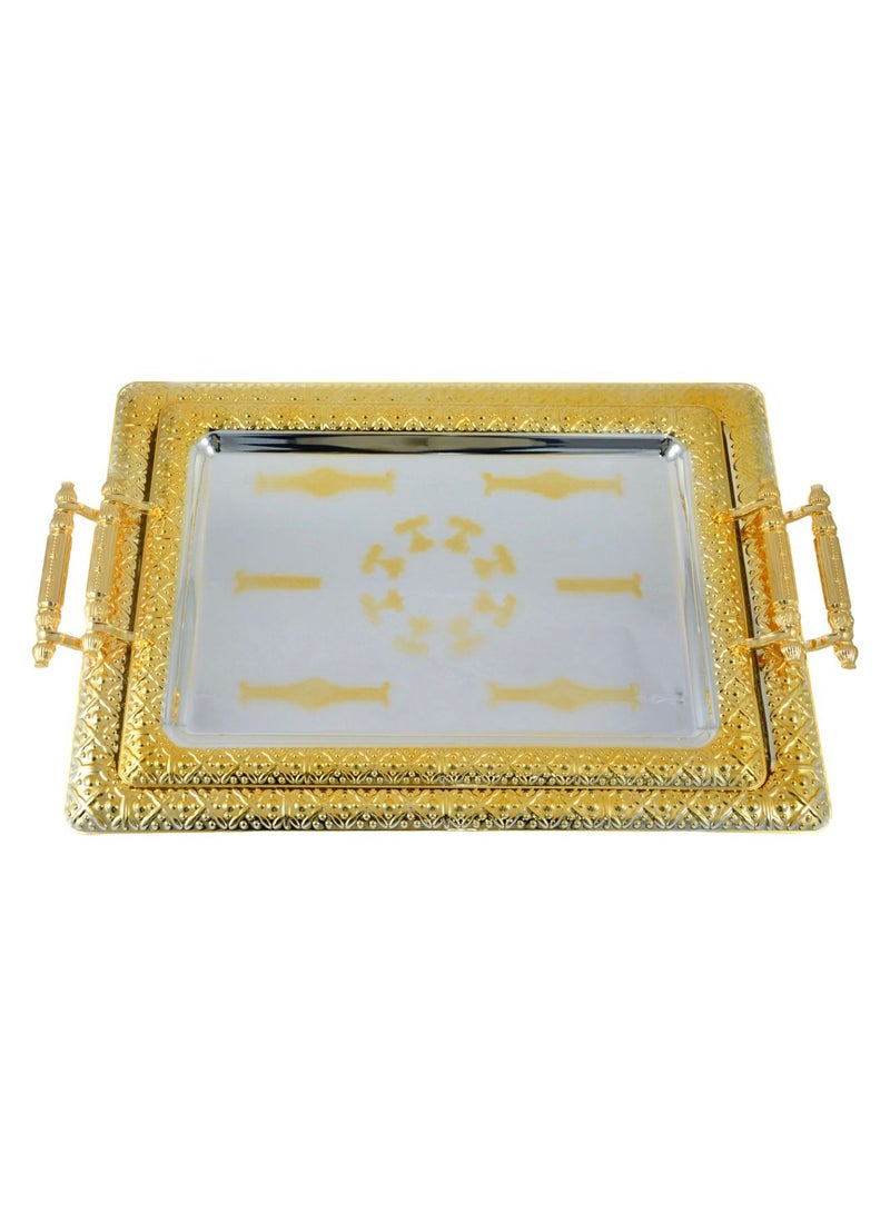 Homemaker 2-Piece Rectangular Luxury Serving Tray, Large 48cm x 34cm & Medium 41cm x 29cm, Steel, Silver & Gold - Image 1