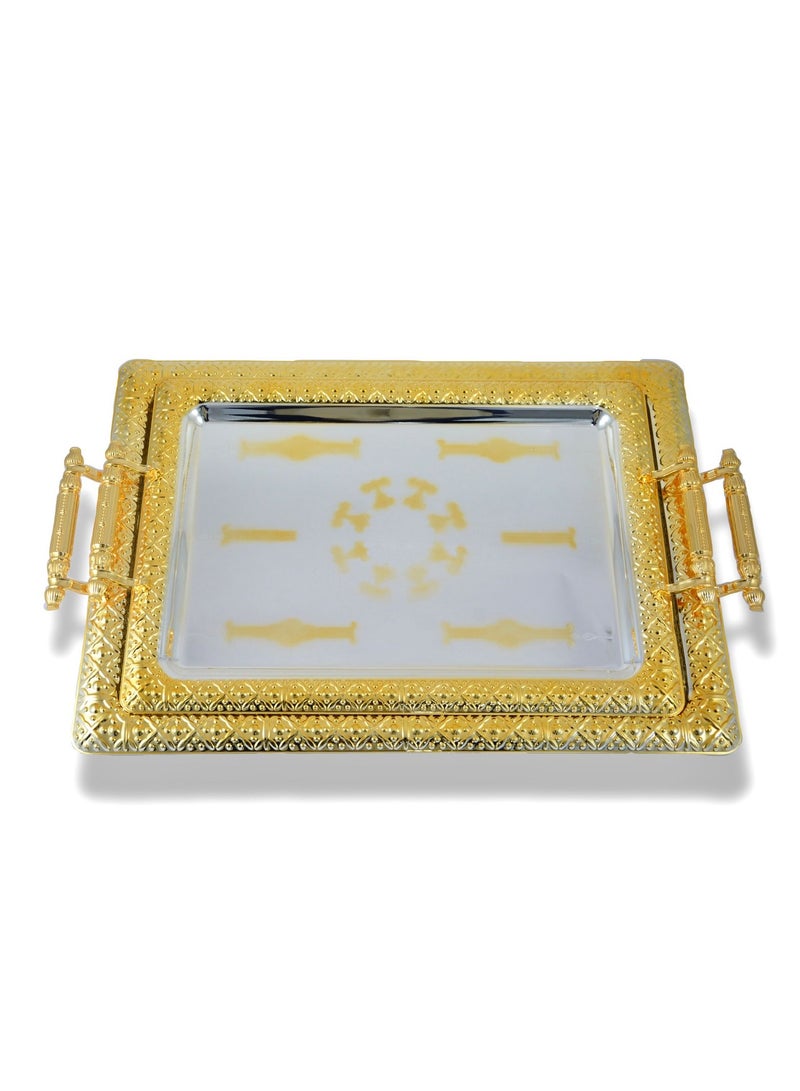 Homemaker 2-Piece Rectangular Luxury Serving Tray, Large 48cm x 34cm & Medium 41cm x 29cm, Steel, Silver & Gold - Image 2