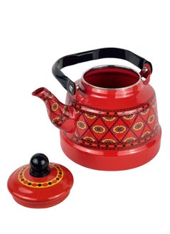 EXCLIFE 1.7L Red Enamel Traditional Teapot,Heritage Tea Pot (Red tennis flower)  - Image 2