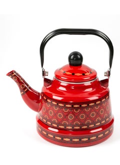 EXCLIFE 1.7L Red Enamel Traditional Teapot,Heritage Tea Pot (Red tennis flower)  - Image 1
