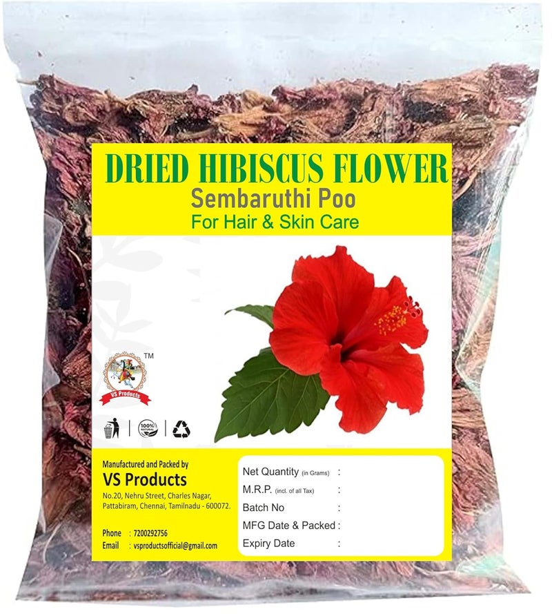 VS Products VS Products Dry Hibiscus Flower 200g Gudhal Ka Phool Sembaruthi Poo RosaSinensis For Hair Care FacePack Pack of 2x 100g  - Image 1