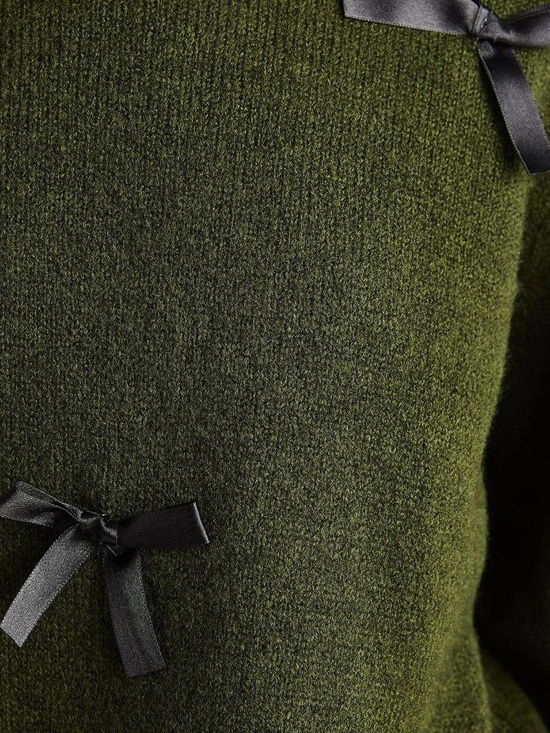 Bianco Lucci Forest Green LUCCI Bow Detailed Crew Neck Sweater for Women | Best Price UAE