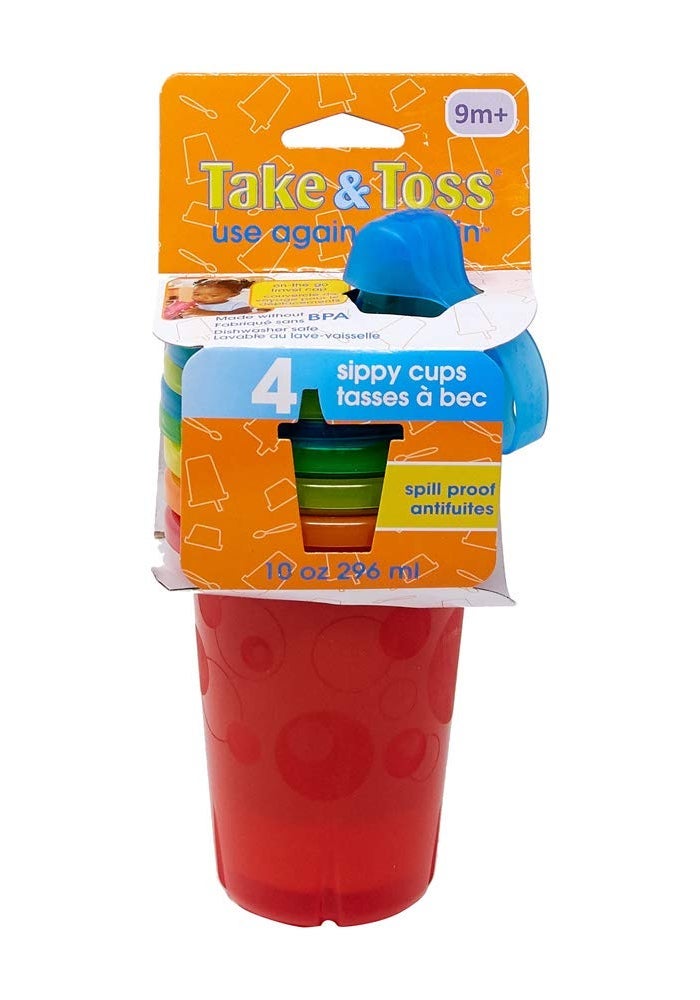 The First Years Take & Toss Spill Proof Sippy Cups - Reusable Toddler Cups - Rainbow - Kids Cups and Snap On Lids for Ages 9 Months and Up - 4 Count - Image 1