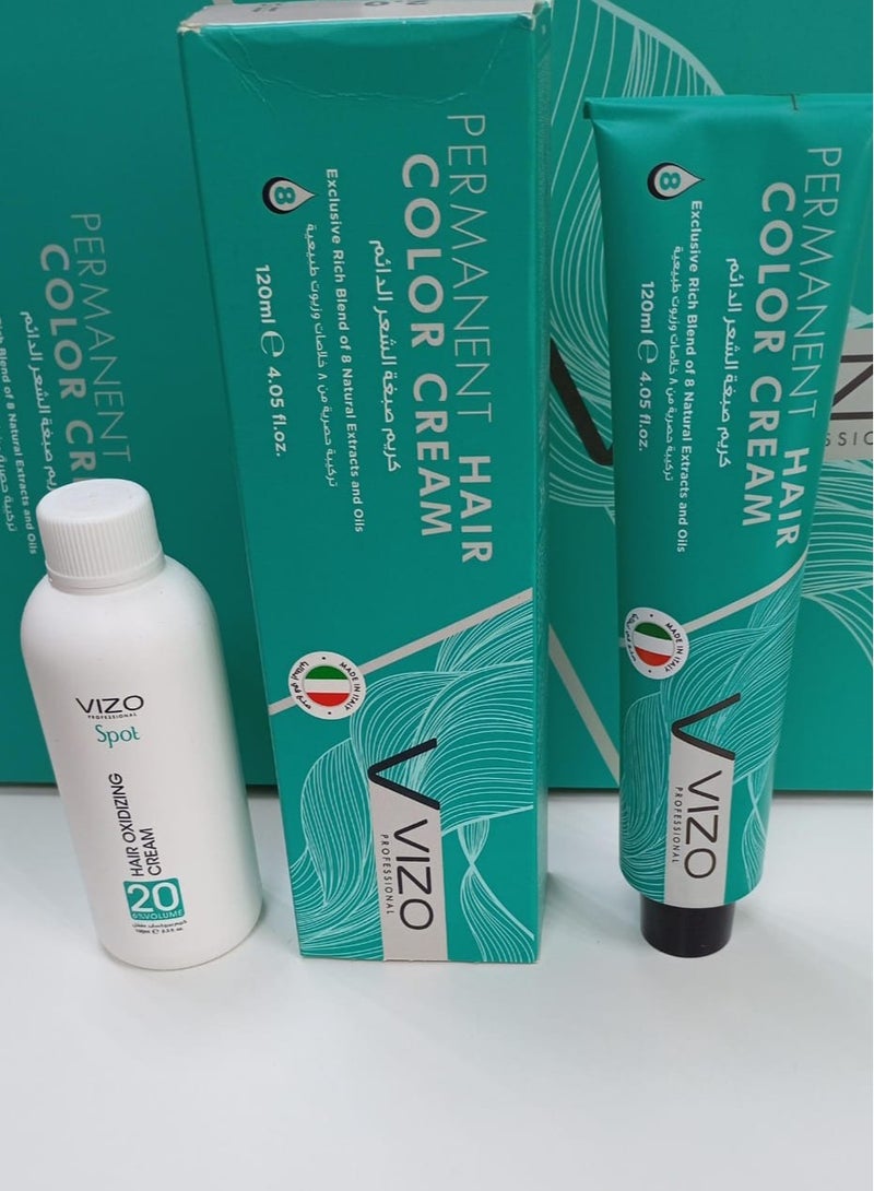 VIZO Permanent Hair Color Cream No.5.7 LIGHT BRUNETTE BROWN with 20 vol.100ml Oxidizin