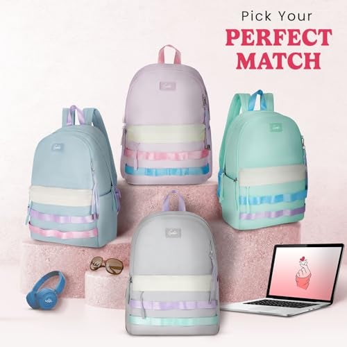 Genie Kpack Casual Backpack for Girls |17 In-20 Ltr with Laptop Sleeve,Two Compartments,Organizer and Light Weight with Padded Shoulders |Best for Books,Stationery,Lunch Box & Essentials - Mint - Image 4