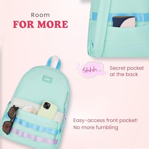 Genie Kpack Casual Backpack for Girls |17 In-20 Ltr with Laptop Sleeve,Two Compartments,Organizer and Light Weight with Padded Shoulders |Best for Books,Stationery,Lunch Box & Essentials - Mint - Image 3