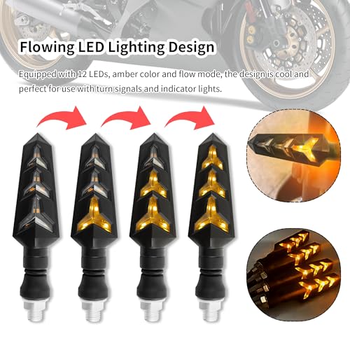 CXCCOI 4PCS Motorcycle Turn Signals Kit with Flowing Amber LED Lights,M10 12V LED Motorcycle Lights for MMotorcycle Blinkers,Personalized MMotorcycle Accessories for Motorbike Scooter Off Road - Image 4