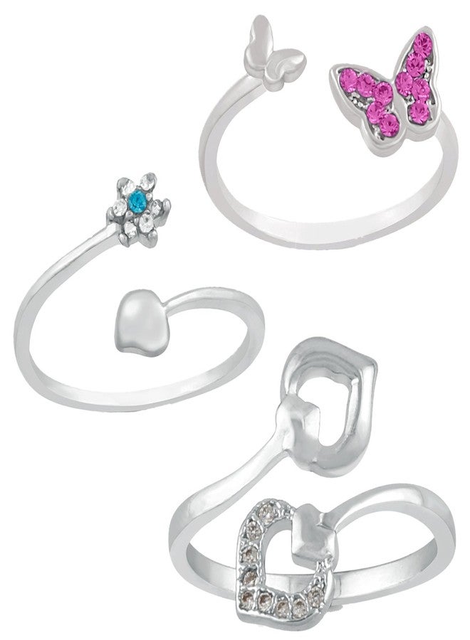 Mahi Rhodium Plated Combo of 3 Glamorous Finger Rings Combo with Cubic Zirconia and Crystal Stones CO1104755R - Image 1