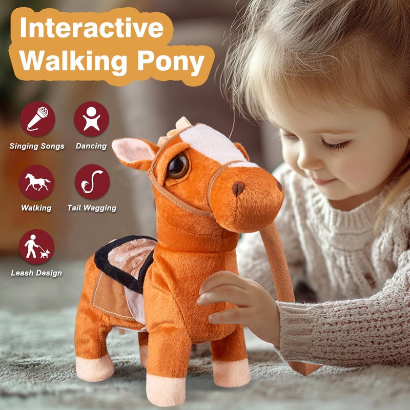 Marsjoy Walking Pony Toy Musical Singing Dancing Plush Interactive Pony Walk Along Horse with Leash Plush Stuffed Animal Shaking Head Buttocks Toy for Boy  Girl Kid Ages 3 H 1181 - Image 3