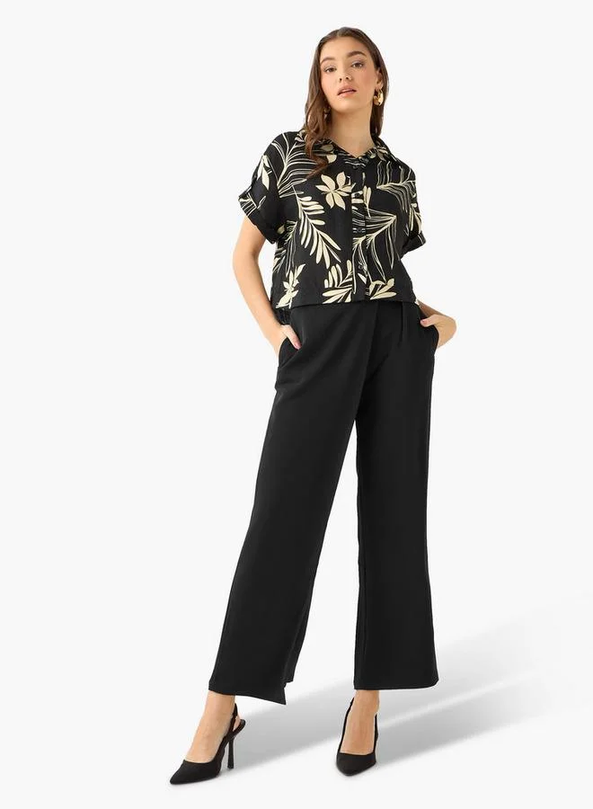 Iconic BLACK Iconic Straight Fit Button Waist Wrap Pants for Women | Best Price UAE