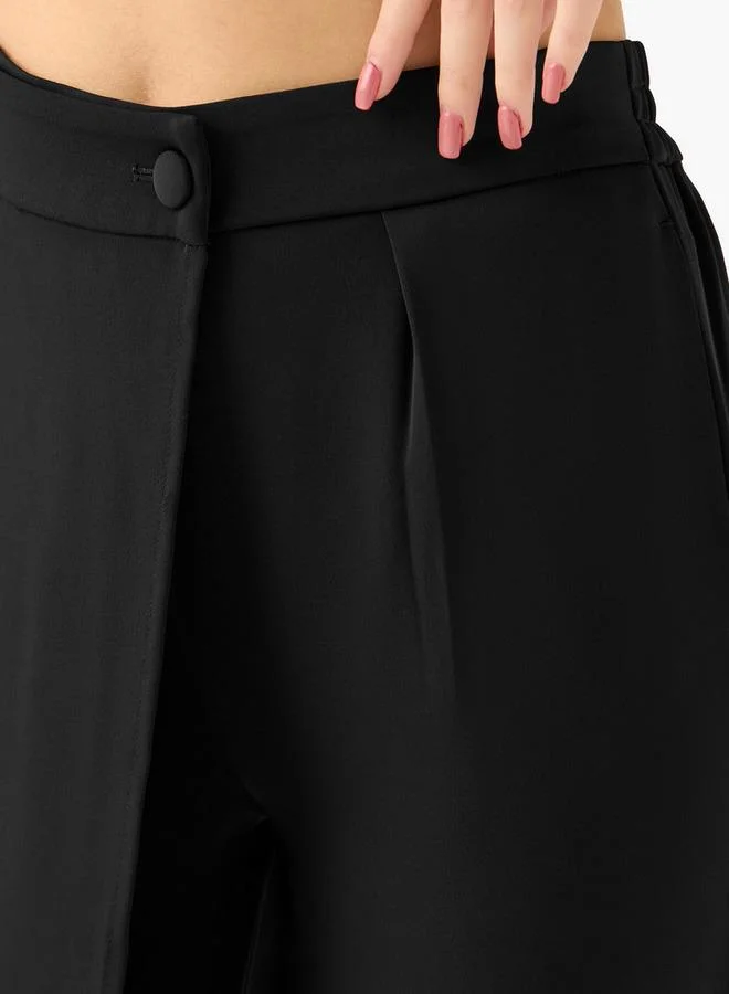 Iconic BLACK Iconic Straight Fit Button Waist Wrap Pants for Women | Best Price UAE