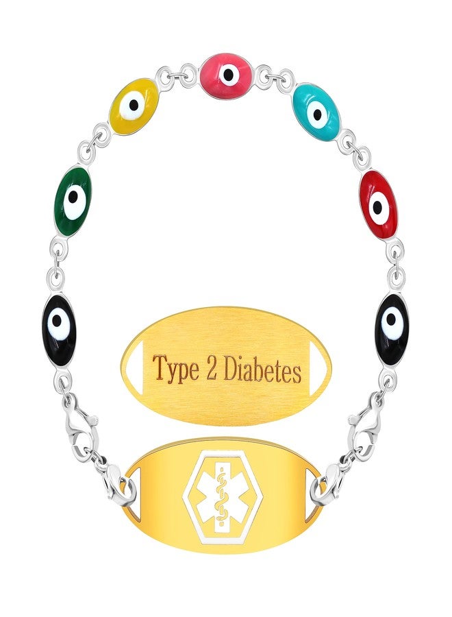 Uloveido Type 2 Diabetes Medical Alert Bracelet for Women, Evil Eye Beads Bracelet Good Luck Protection Bracelets Y3925 - Image 1