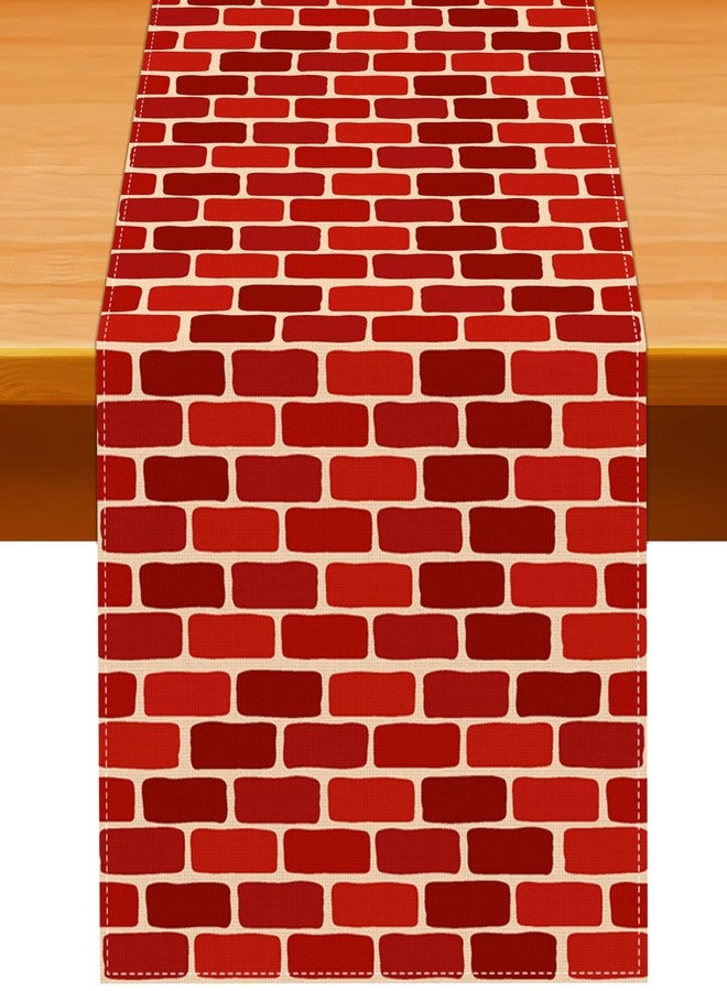 Pudodo Red Brick Table Runner Stone Wall Christmas Birthday Party Decoration Halloween Kitchen Dining Room Home Decor - Image 1