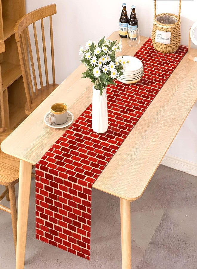 Pudodo Red Brick Table Runner Stone Wall Christmas Birthday Party Decoration Halloween Kitchen Dining Room Home Decor - Image 2