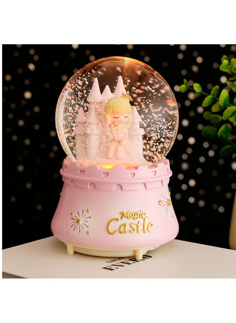 SYOSI Musical Snow Globes Cute Princess Castle Figurine Snow Globes Automatic Snowfall Musical Snow Globe with Color Changing LED Light for Girls Birthday Home Party Decoration  - Image 3