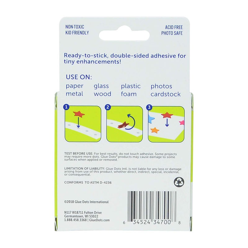 Glue Dots نقاط الغراء، نقاط صغيرة، مزدوجة الجوانب، دائمة، 1/8"، 325 نقطة، غراء قلم الرسم بالألماس، شريط غراء للحرف اليدوية، نقاط غراء لاصقة، بديل الغراء السائل الساخن، شفاف - Image 2