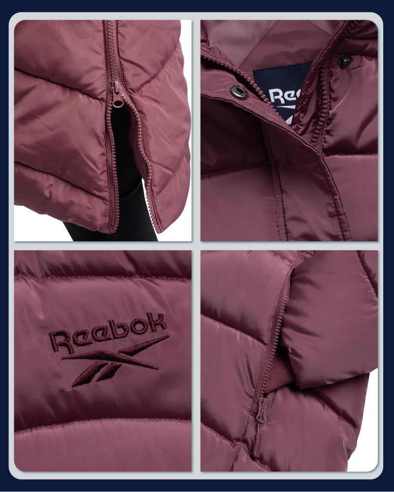 Reebok Womens Maxi Puffer Jacket - Long Length Parka - Heavyweight Wind & Water Resistant Insulated Winter Jackets for Women, Size Small, Pink Haze - Image 4
