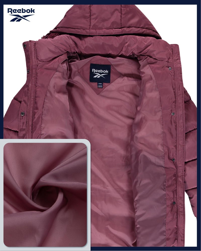 Reebok Womens Maxi Puffer Jacket - Long Length Parka - Heavyweight Wind & Water Resistant Insulated Winter Jackets for Women, Size Small, Pink Haze - Image 5