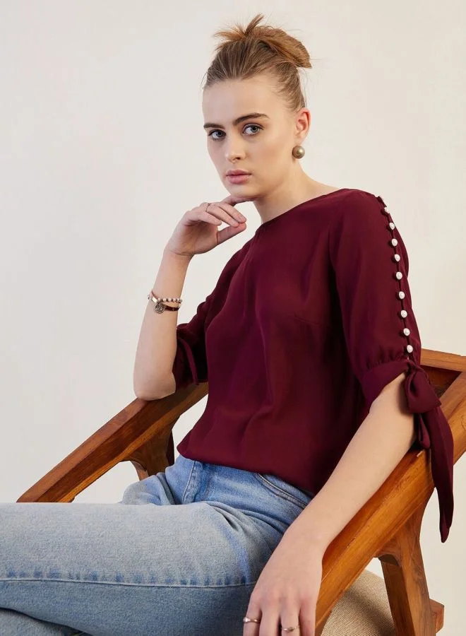 Freehand  Women Regular Fit Solid Round Neck Short Sleeve Regular Top  | Best Price UAE