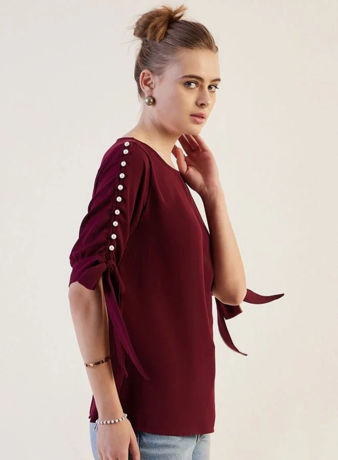 Freehand  Women Regular Fit Solid Round Neck Short Sleeve Regular Top  | Best Price UAE