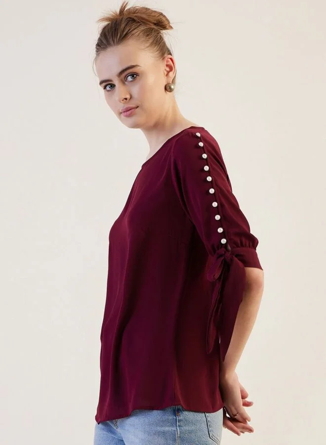 Freehand  Women Regular Fit Solid Round Neck Short Sleeve Regular Top  | Best Price UAE