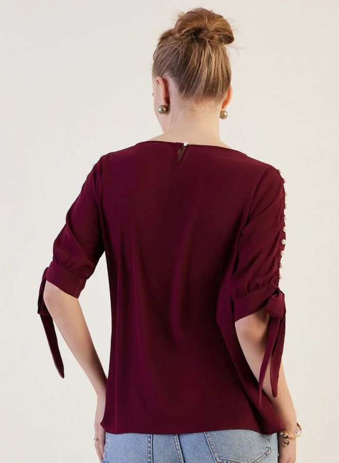 Freehand  Women Regular Fit Solid Round Neck Short Sleeve Regular Top  | Best Price UAE