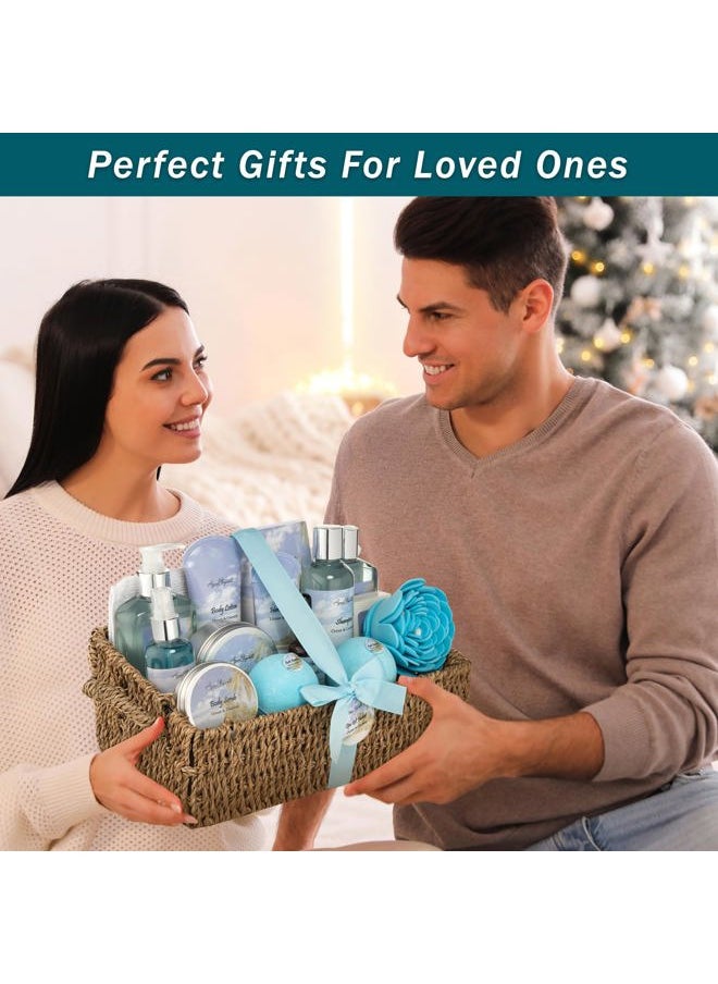 Aqua Elegante - Bath Spa Gift Sets - Luxury Basket With Ocean & Coconut - Spa Kit Includes Wash, Bubble Bath, Lotion, Bath Salts, Body Scrub, Shower Puff, Bathbombs, Soap and Towel - Image 1