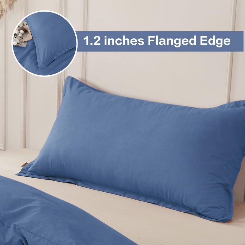 SAPHREAS 100% Washed Cotton Duvet Cover Twin Size Set, Linen Like Comforter Cover with Zipper Closure & Corner Ties (No Comforter), 68x90 Navy Blue - Image 3