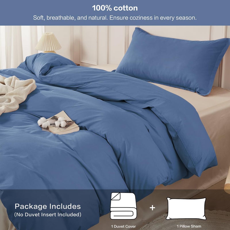 SAPHREAS 100% Washed Cotton Duvet Cover Twin Size Set, Linen Like Comforter Cover with Zipper Closure & Corner Ties (No Comforter), 68x90 Navy Blue - Image 2