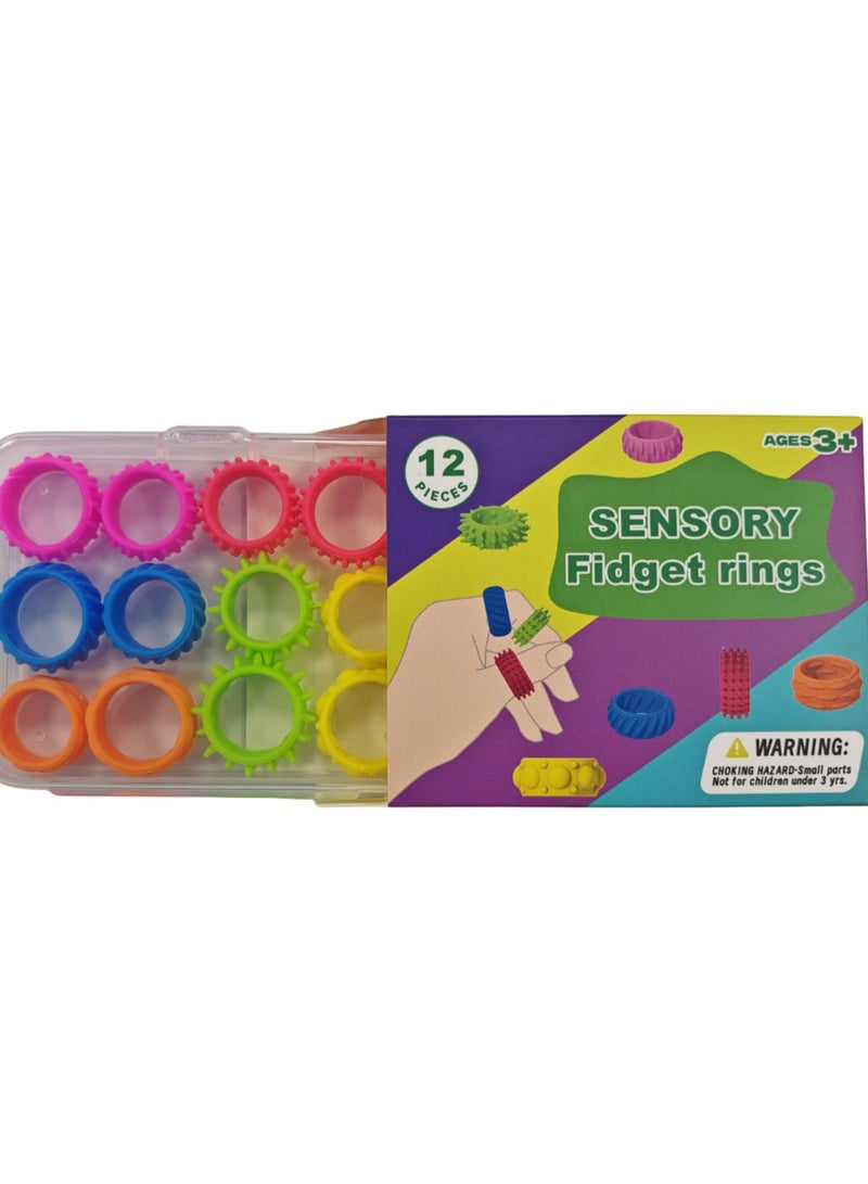 Fidget Toys Sensory Rings for Kids: 12 Pack Finger Spinner Rings - Texture Stress Toys for Kids Autism Calming - Fun Fidgets for Student Classroom Prize Stocking Stuffers - Image 1
