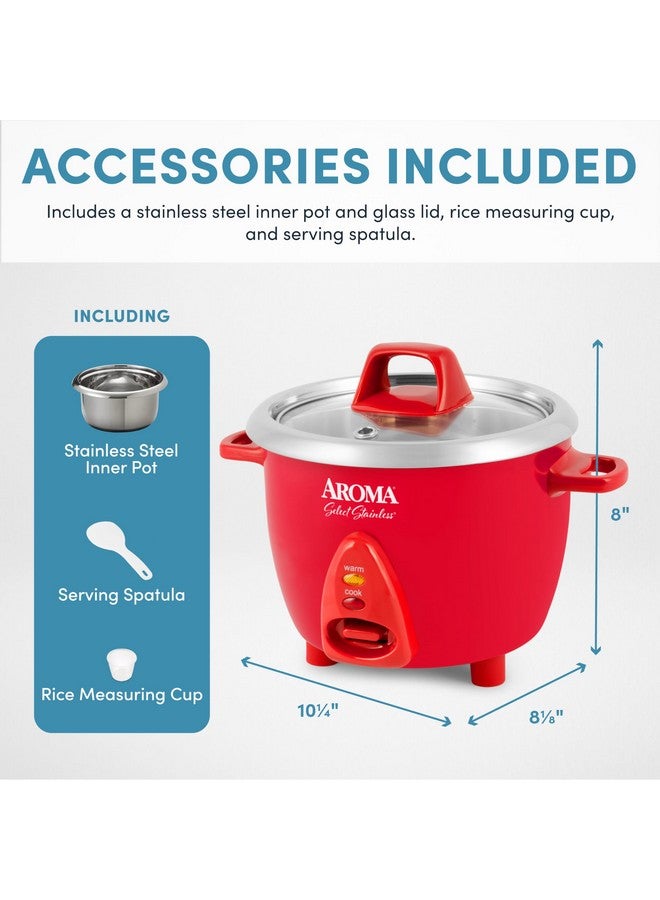 Aroma Aroma Housewares Select Stainless Rice Cooker & Warmer with Uncoated Inner Pot, 6-Cup(cooked)/ 1.2Qt, ARC-753SGR, Red  - Image 4