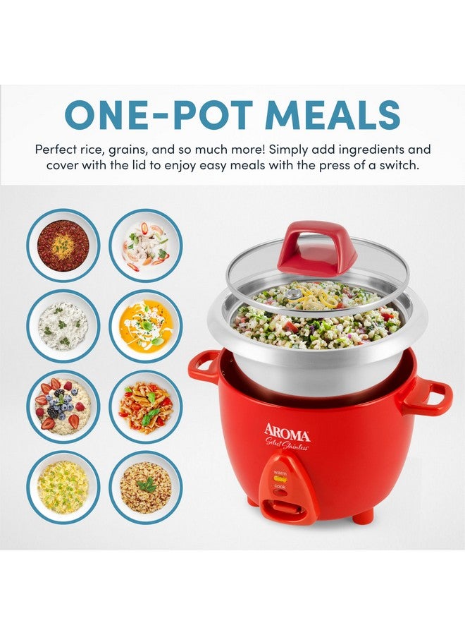 Aroma Aroma Housewares Select Stainless Rice Cooker & Warmer with Uncoated Inner Pot, 6-Cup(cooked)/ 1.2Qt, ARC-753SGR, Red  - Image 2