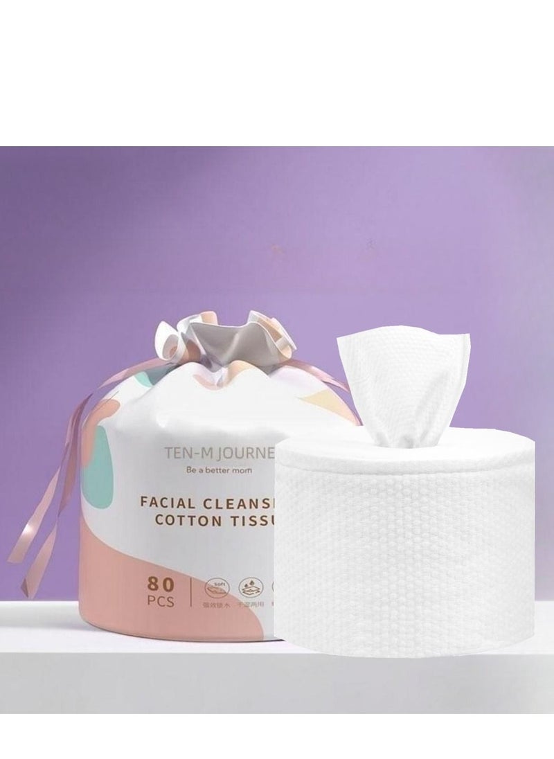 Be a better mom Disposable Facial Tissue Towel Clean Towels Biodegradable Face Towel Ultra Soft Disposable Makeup Remover Dry Wipes Facial Wash Cloth for Sensitive Skin 80 Sheets /1 Roll  - Image 1