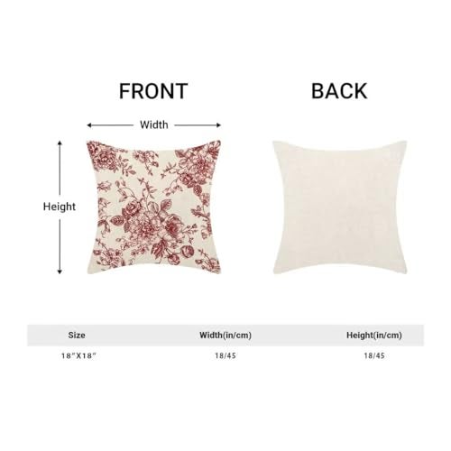 AEIOAE Chinoiserie Floral Pillow Covers 18 x 18 Inch Set of 2 Vintage Burgundy Red Flower Decorative Throw Pillow Covers Outdoor Linen Farmhouse Decor Pillowcase for Home Sofa - Image 3