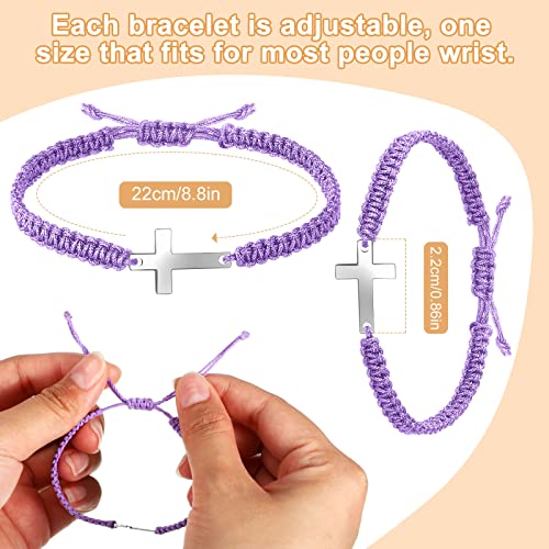 Jadive 12 Pcs Christmas Friendship Cross Bracelet Bulk for Women Men Jesus Christian Handmade Adjustable String Nylon Rope Braided Matching Bracelet for Baptism BFF Lucky Gifts(Colorful) - Image 2