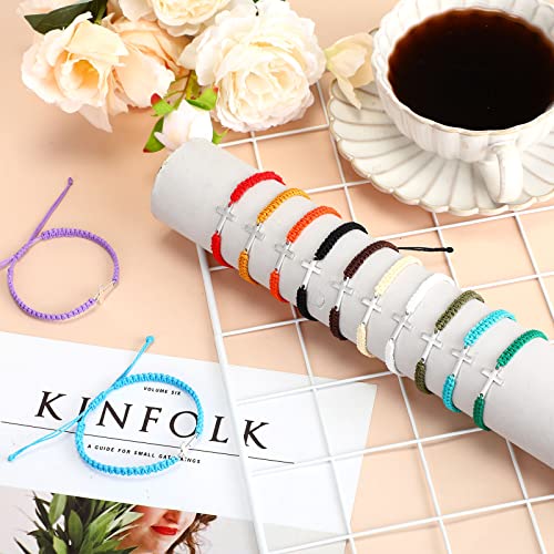 Jadive 12 Pcs Christmas Friendship Cross Bracelet Bulk for Women Men Jesus Christian Handmade Adjustable String Nylon Rope Braided Matching Bracelet for Baptism BFF Lucky Gifts(Colorful) - Image 3