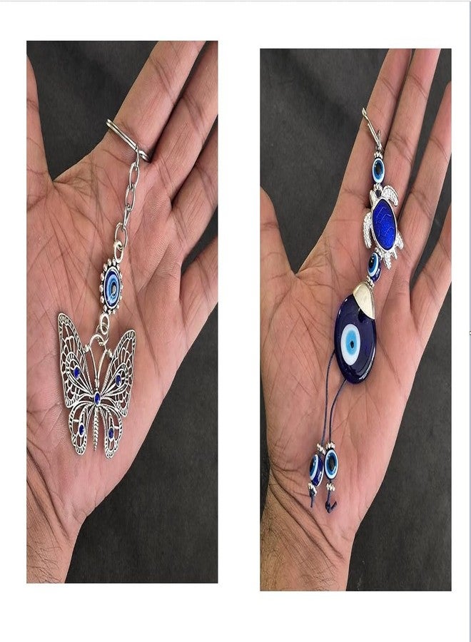 DT DECTONE Evil Eye Keychain Set with Butterfly and Elephant Charms, Turkish Blue Glass Nazar Amulet, Protection Good Luck Charm - Image 1