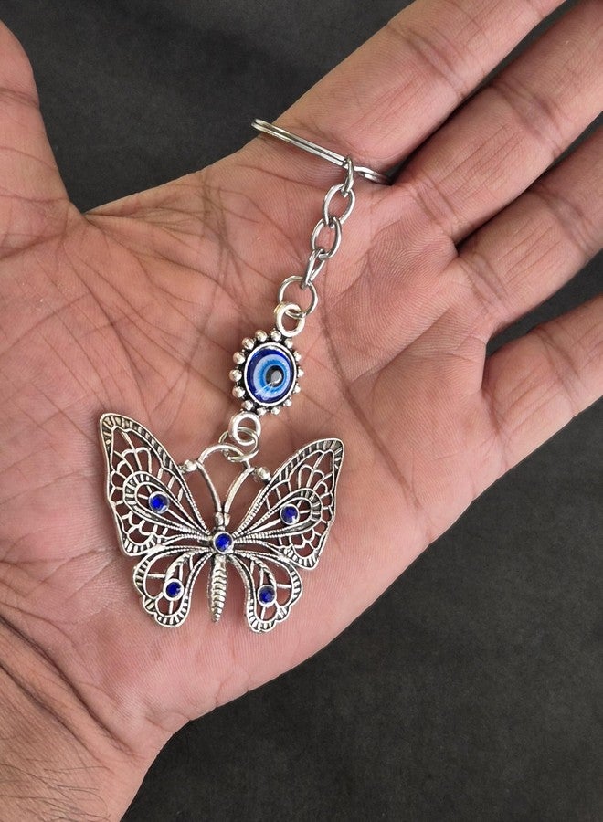 DT DECTONE Evil Eye Keychain Set with Butterfly and Elephant Charms, Turkish Blue Glass Nazar Amulet, Protection Good Luck Charm - Image 3