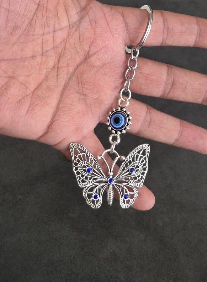 DT DECTONE Evil Eye Keychain Set with Butterfly and Elephant Charms, Turkish Blue Glass Nazar Amulet, Protection Good Luck Charm - Image 2