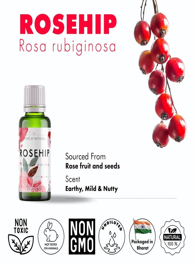 Esslux USDA Organic Rosehip Oil for Face - 100% Pure & Vegan Rosehip Seed Oil Organic Cold Pressed Unrefined - Therapeutic Grade Rose Hip Oil Face Oil for Skin, Hair & Body 30ml - Image 5