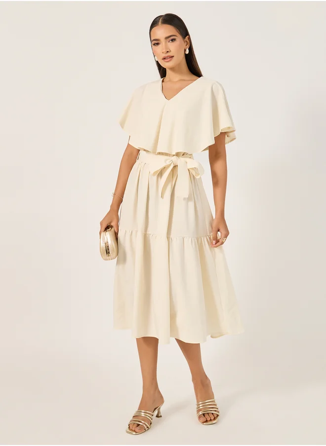 ستايلي Plain Cape Sleeves A-Line Midi Dress