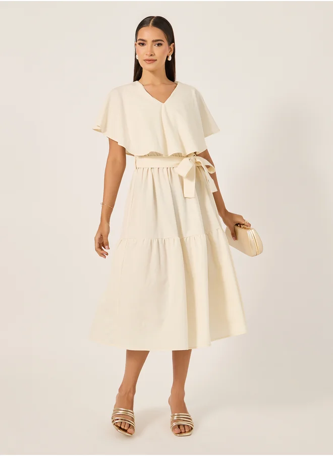 ستايلي Plain Cape Sleeves A-Line Midi Dress