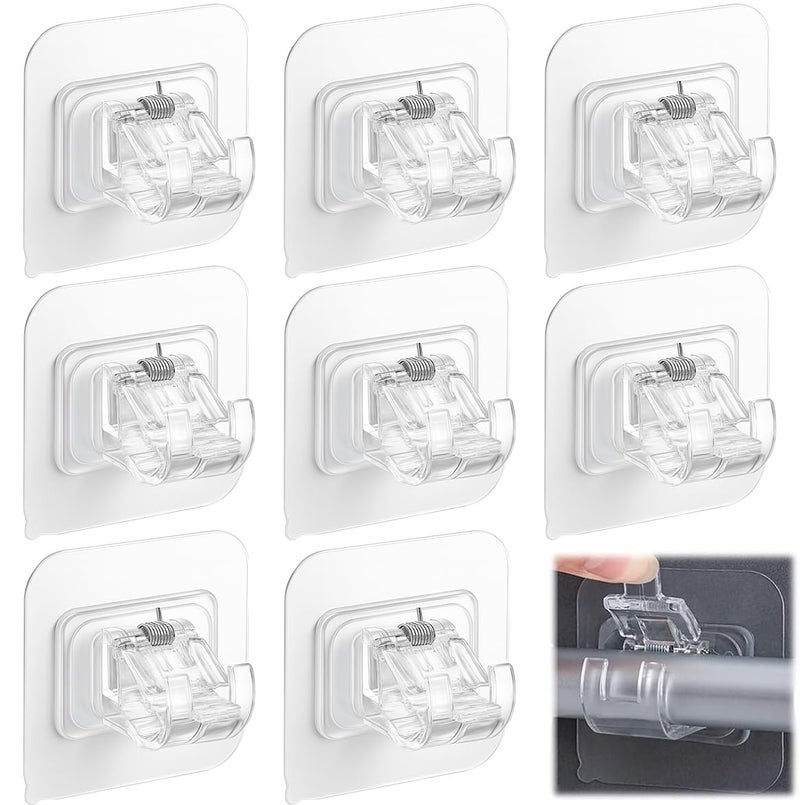 Tendiren Curtain Rod Bracket No Drilling 8pcs, Self Adhesive Curtain Rod Brackets, Nail Free Adjustable Drapery Towel Holder Fixing Hook for Home Bathroom Kitchen and Hotel Use (Transparent) - Image 1