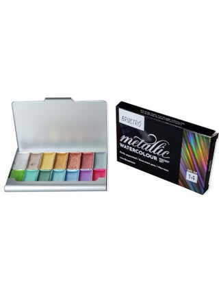 BRUSTRO Artists Metallic Watercolour Pocket Set of 14 Half Pans | Richly Pigmented, Semi Moist Pans, Ideal for Still life, Portrait, Landscape, Watercolour Paintings. - pzsku/Z40F1A131B343FB977489Z/45/_/1740118834/e7fa31e5-2f4e-414f-9f2c-4aecb4d2026f