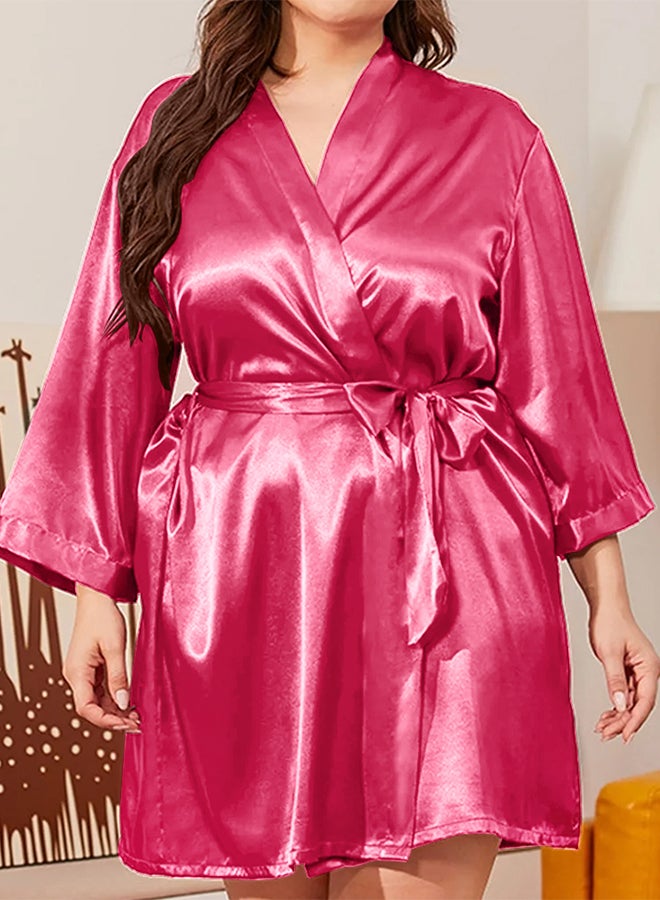 MARGOUN Women's Free Size Pure Short Satin Robes Bridesmaid and Bride Silky Robes Sleepwear Soft Dressing Gown Bride Pajamas Morning Robe Mid-Length Nightdress Pink - Image 4